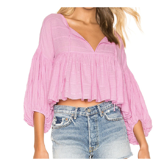 Free People Tops - Free People REVOLVE Beaumont Mews Pink Cropped Peasant Boho Blouse MEDIUM